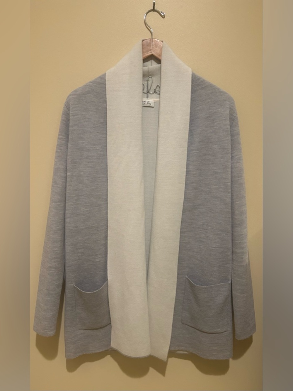 Babaton Aritzia Beekman Merino Wool Blend Cardigan Light Gray and Cream Size M